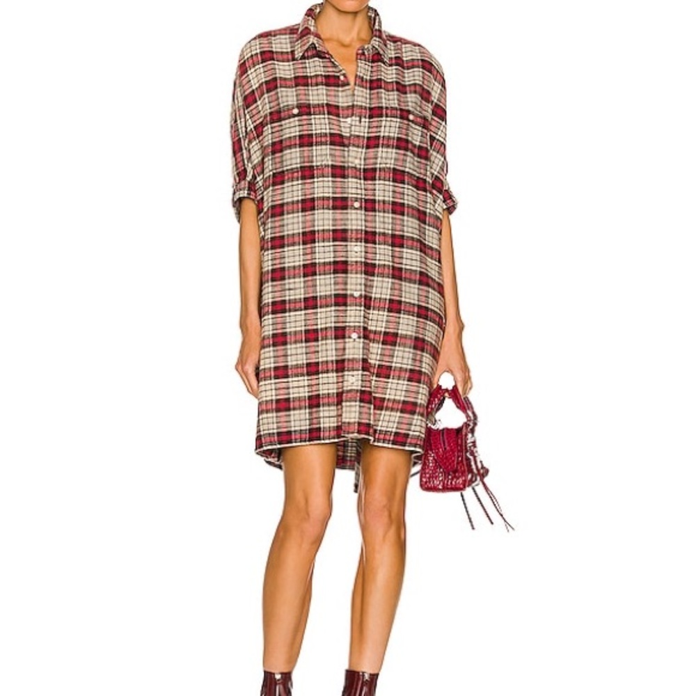 R13 Plaid Oversized Flannel Shirt Dress